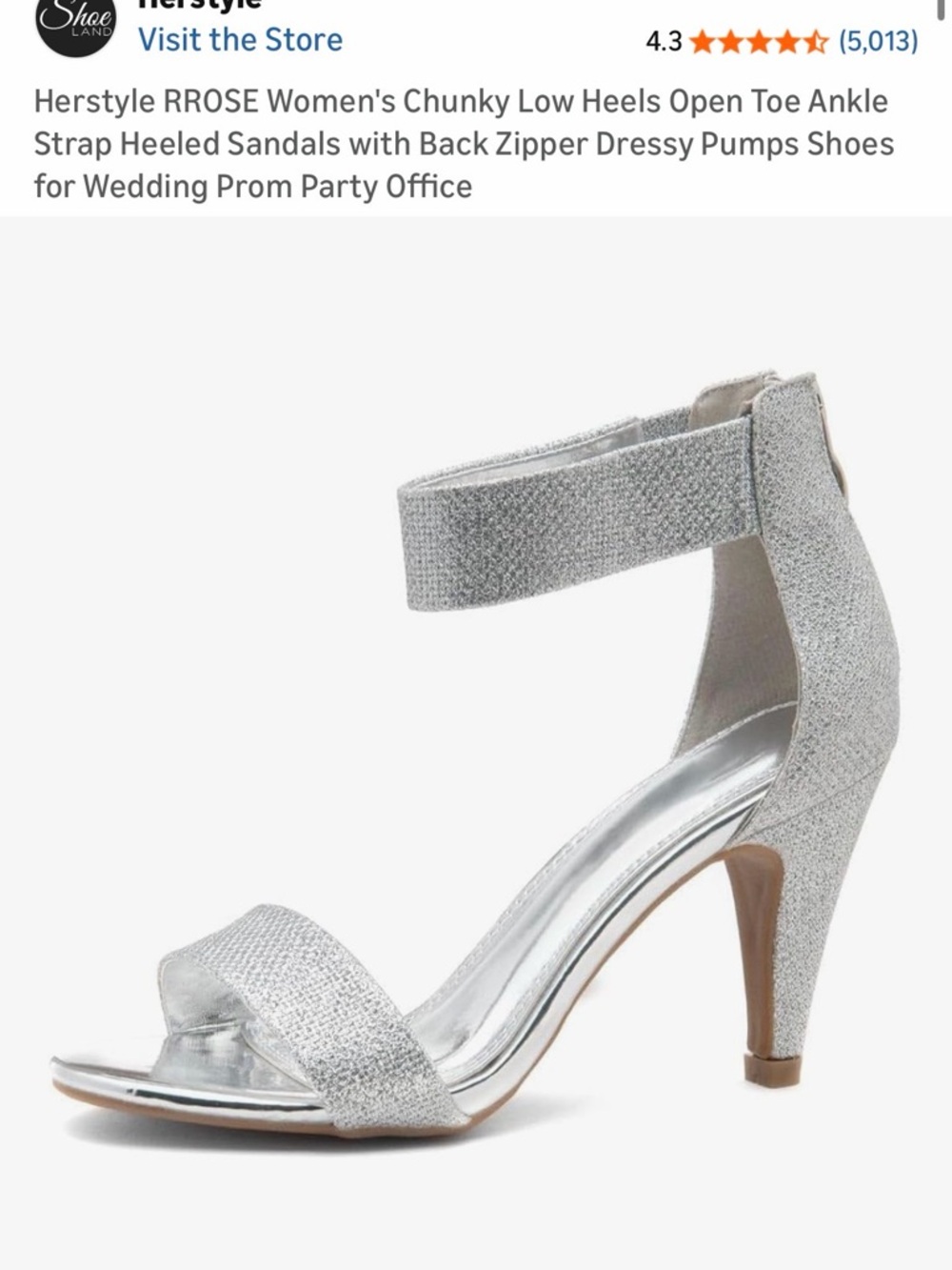 Herstyle Silver Glitter Ankle-Strap Heels
